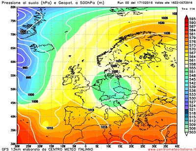 Analisi modelli GFS00Z: bassa pressione sull' Europa centro-occidentale e tempo instabile sull' Italia 