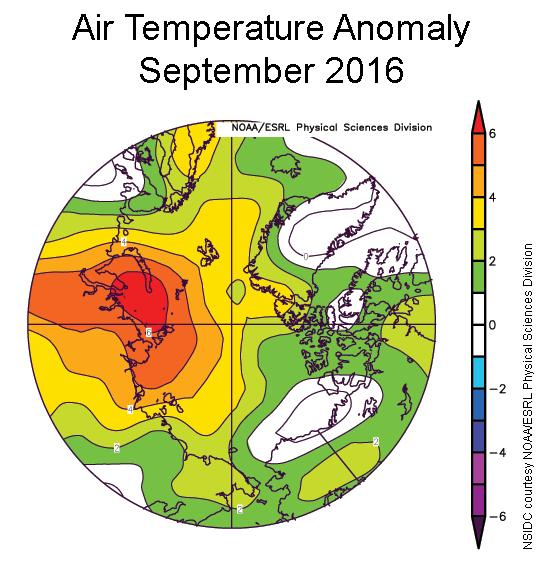 Anomalie di temperatura sull'Artico nel mese di settembre 2016 - nsidc.org Anomalie di temperatura sull'Artico nel mese di settembre 2016 - nsidc.org