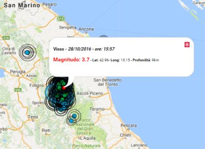 Terremoto oggi Umbria e Marche 28 ottobre 2016: nuova scossa M. 3,7 nel pomeriggio. Ultime notizie –Dati Ingv 