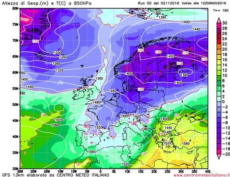 Temperature in calo nella prima decade di novembre con neve sulle Alpi