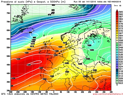 Analisi modelli GFS00Z: Italia divisa in due con tempo stabile al Nord, piogge al centro e soprattutto al Sud e Isole