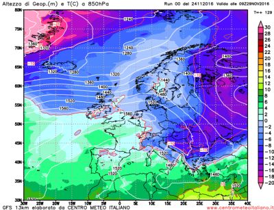 Analisi modelli GFS00Z: ancora maltempo sull’Italia, poi una fase più fredda specie su Nord e adriatiche 24 novembre 2016
