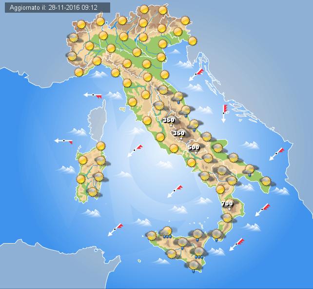 Previsioni meteo Italia 29 Novembre 2016