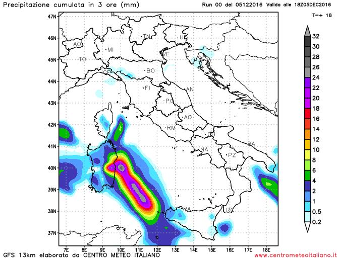 Precipitazioni anche intense previste nel pomeriggio sulla Sardegna dal modello GFS Precipitazioni anche intense previste nel pomeriggio sulla Sardegna dal modello GFS
