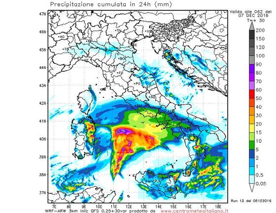 Fenomeni previsti nelle prossime 24 ore dal nostro modello WRF sull'Italia Fenomeni previsti nelle prossime 24 ore dal nostro modello WRF sull'Italia
