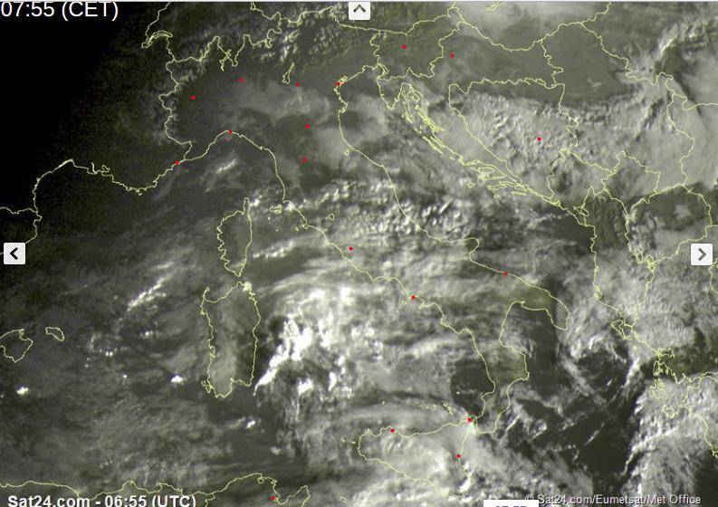 Tempo in atto: maltempo al Sud specie sulle Isole Maggiori, più asciutto altrove ma con possibilità di nebbie e nubi basse - sat24.com Tempo in atto: maltempo al Sud specie sulle Isole Maggiori, più asciutto altrove ma con possibilità di nebbie e nubi basse - sat24.com