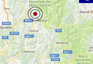 Terremoto oggi Umbria 8-12-2016 scossa M 3.4 in provincia di Perugia - Dati Ingv ora
