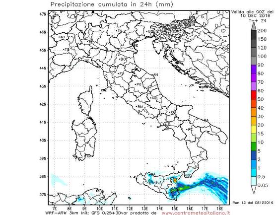 Locali piogge previste nella giornata odierna sulla Sicilia dal nostro modello WRF