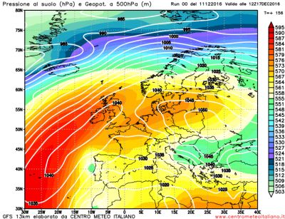 Analisi modelli GFS00Z: graduale cedimento altopressorio, ancora possibile un raffreddamento sul Mediterraneo nel medio-lungo periodo 11 dicembre 2016