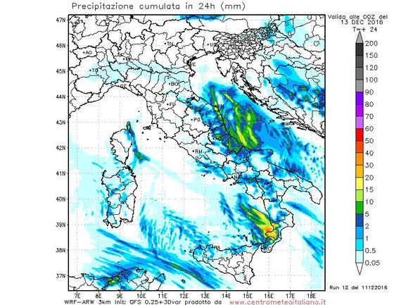 Fenomeni previsti nelle prossime 24 ore dal nostro modelo WRF sull'Italia Fenomeni previsti nelle prossime 24 ore dal nostro modelo WRF sull'Italia