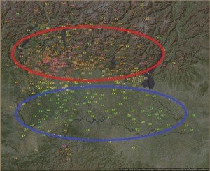 Temperature massime rilevate in Lombardia nel pomeriggio del 10 Dicembre 2016. Fonte : http://www.centrometeolombardo.com/temporeale.php