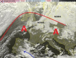 Scatto satellitare a scala Europea di questo pomeriggio. Fonte: http://www.centrometeolombardo.com/sat/