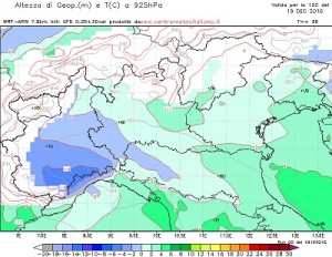 Temperature previste alla quota di 800metri dal nostro WRF per il primo pomeriggio di domani.