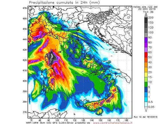 Precipitazioni previste nelle prossime 24 ore dal nostro modello WRF Precipitazioni previste nelle prossime 24 ore dal nostro modello WRF