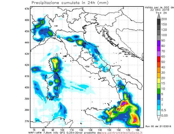 Precipitazioni previste nelle prossime ore sull'Italia dal nostro modello WRF Precipitazioni previste nelle prossime ore sull'Italia dal nostro modello WRF