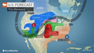 La situazione attesa per il Weekend Natalizio negli Stati Uniti centrali. Fonte: http://www.accuweather.com/en/weather-news/christmas-blizzard-to-evolve-across-north-central-us/70000350