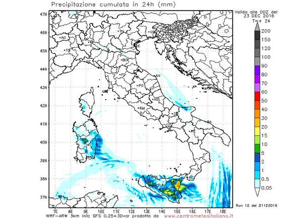 Residui fenomeni previsti nelle prossime ore al Sud da nostro modello WRF