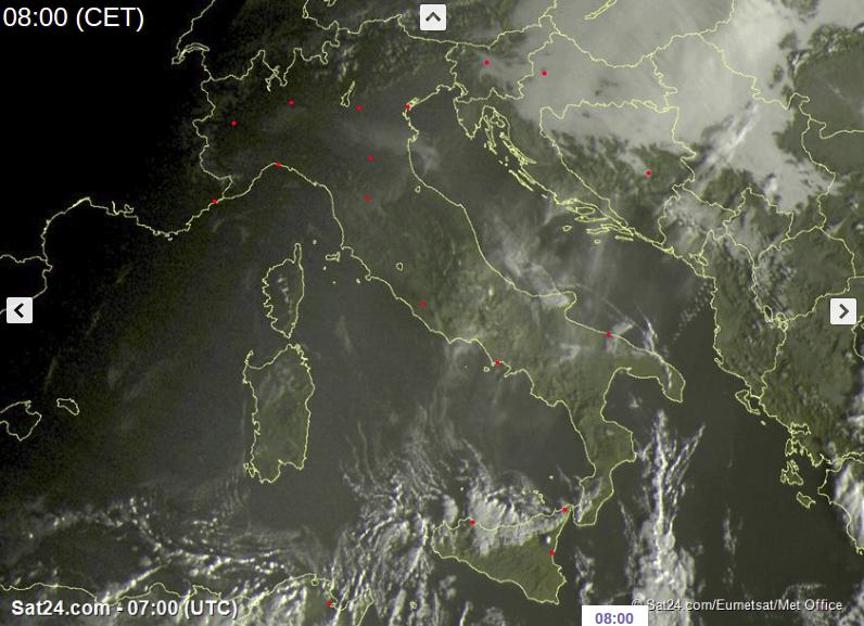 Tempo in atto: sull'Italia torna l'anticiclone che riporta nebbie, inversioni termiche e clima mite in quota - sat24.com