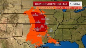 Allerta per forti temporali attesi nella giornata di domani nelle aree dell'Oklahoma, Kansas e Nebraska colorate in rosso. Fonte: https://weather.com/storms/severe/news/severe-thunderstorm-forecast-christmas-2016