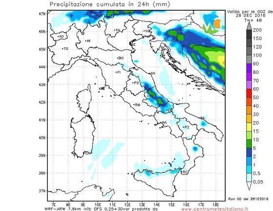 Locali fenomeni attesi nella giornata di domani al Centro-Sud con neve sull'Appennino Locali fenomeni attesi nella giornata di domani al Centro-Sud con neve sull'Appennino