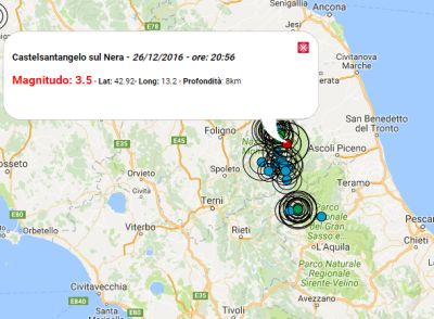 Terremoto oggi Abruzzo e Marche 26 dicembre 2016, nuova scossa M. 3,5 in provincia di Macerata