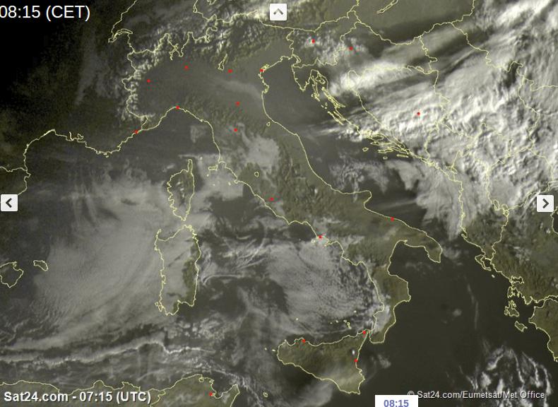 Tempo in atto: temperature in calo e qualche precipitazione al Centro-Sud, più stabile e soleggiato al Nord grazie all'anticiclone - sat24.com Tempo in atto: temperature in calo e qualche precipitazione al Centro-Sud, più stabile e soleggiato al Nord grazie all'anticiclone - sat24.com
