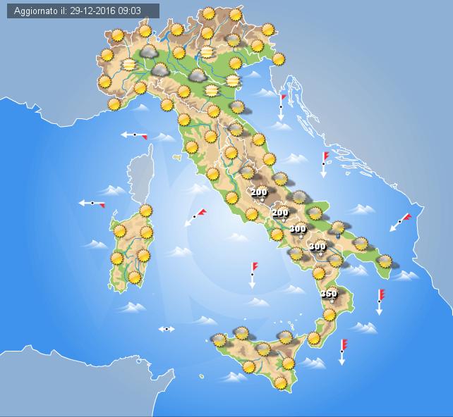 Previsioni meteo Italia 30 Dicembre 2016