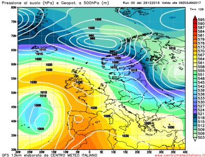 Analisi modelli GFS00Z: tempo più stabile nel week-end, poi situazione incerta con l’Italia ai margini di una circolazione fredda 29 dicembre 2016
