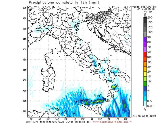 Ultimi fenomeni previsti nelle prossime ore al Sud Italia dal nostro modello WRF