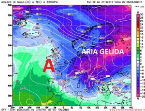 La discesa di aria gelida di estrazione puramente continentale verso l'Est Europa ed il Mediterraneo vista dall'aggiornamento 00z di GFS per i giorni immediatamente successivi all'Epifania.