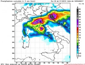 Precipitazioni attese nella mattinata di Martedi 3 Gennaio sul territorio Italiano. Le precipitazioni subirebbero un'intensificazione colpendo in particolar modo gran parte delle Regioni centrali italiane.