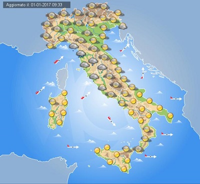Previsioni meteo Italia 02 Gennaio 2017