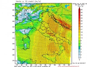 Direzione ed intensità dei venti attesi nella mattinata di Venerdi 6, venti in cessazione al nord Italia mentre al centro e al sud subiranno un ulteriore intensificazione.