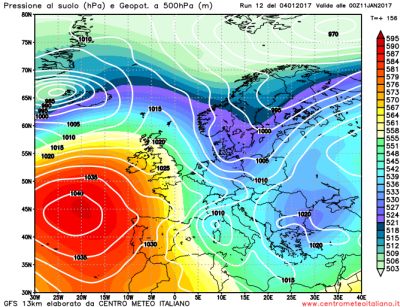 Analisi modelli GFS00Z: breve fase atlantica nel medio periodo con pioggia neve al Centro-Nord 5 gennaio 2017