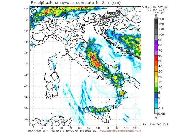 Neve prevista nelle prossime ore dal nostro modello WRF sull'Italia Neve prevista nelle prossime ore dal nostro modello WRF sull'Italia