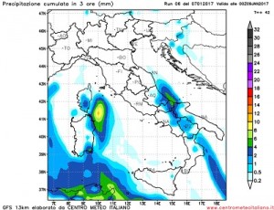 Le precipitazioni , sempre nevose sino a quote molto basse attese da GFS06z per la serata e la notte di domani su Lunedi.
