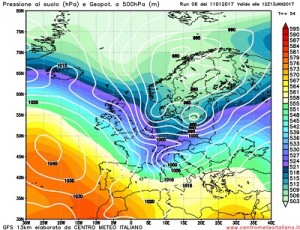 Il fronte freddo atteso transitare inizialmente sulle regioni del nord Italia nella mattinata di Venerdi 13, apportando un primo calo delle temperature e neve sino a quote molto basse al nordest.