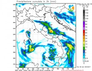 Ancora precipitazioni persistenti sull'Appennino centrale nel pomeriggio di Martedi 17 Gennaio.