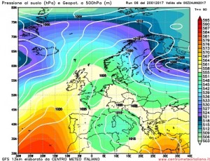 Mediterraneo completamente interessato da una vasta circolazione depressionaria nella prima metà della prossima settimana.