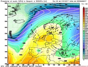 Il ritorno a condizioni di alta pressione sul Mediterraneo e su gran parte dell'Europa centrale dalla giornata di Mercoledi e Giovedi secondo GFS00z.