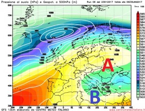 La retrogressione artico continentale ipotizzata da GFS06z per l'inizio della prossima settimana sull'Italia, che necessita ancora di diverse conferme. 