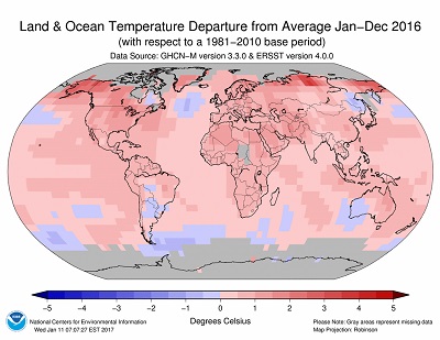 Caldo RECORD nel 2016 a livello globale è stato l'anno con le temperature più alte di sempre
