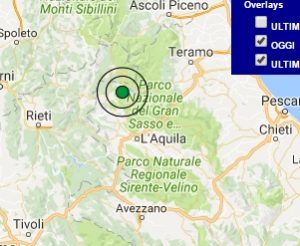 Terremoto oggi Abruzzo 28-1-2017: scossa M 3.0 Capitignano - Dati Ingv ora