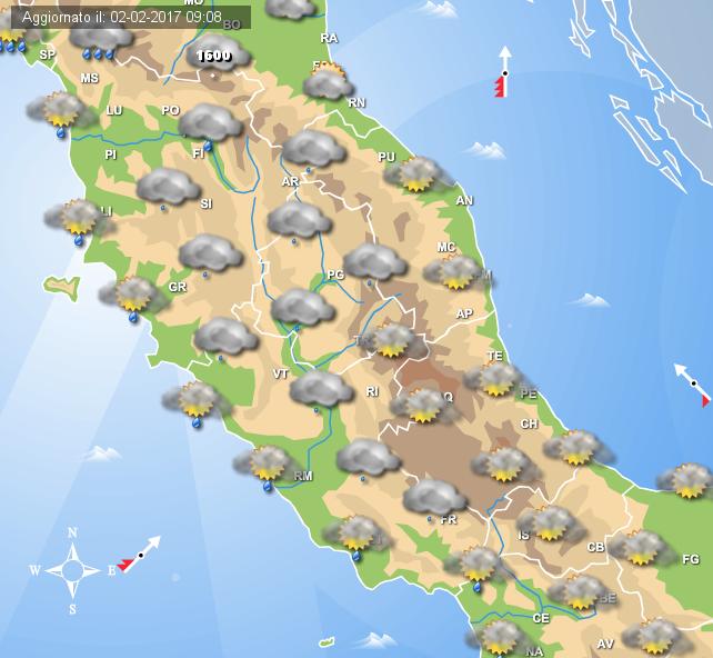 Piogge previste per la mattina di domani sulle regioni del Centro Italia Piogge previste per la mattina di domani sulle regioni del Centro Italia