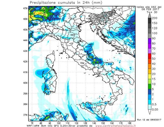 Fenomeni previsti nelle prossime ore dal nostro modello WRF sull'Italia