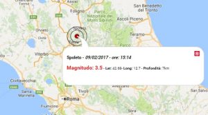 Terremoto oggi 9-02-2017: scossa M 3.5 in provincia di Perugia, in Umbria, nel primo pomeriggio