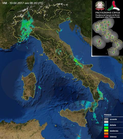 Precipitazioni al momento in atto sull'Italia - protezionecivile.gov.it