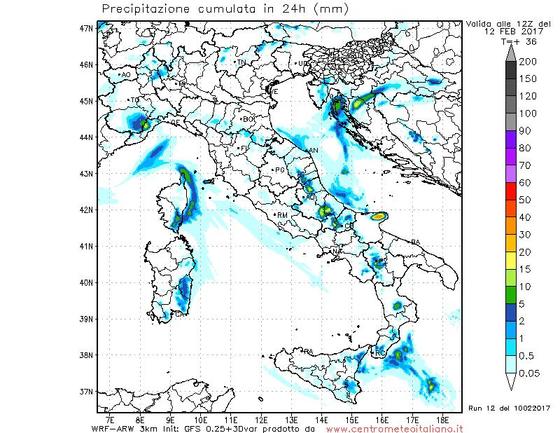 Locali piogge sparse tra oggi e domani sull'Italia secondo il nostro modello WRF Locali piogge sparse tra oggi e domani sull'Italia secondo il nostro modello WRF