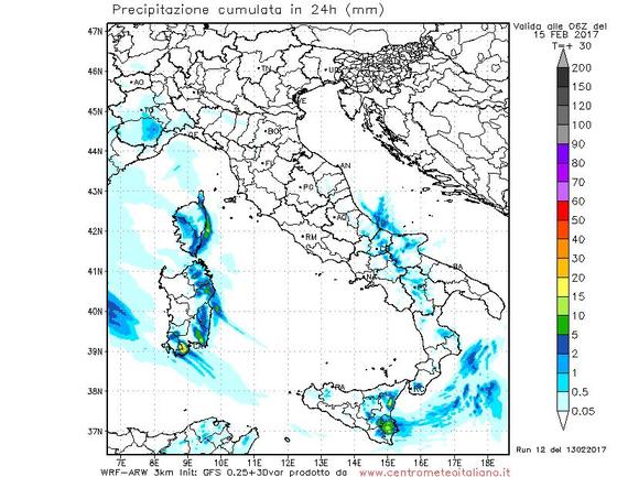 Residue piogge previste dal nostro modello WRF nelle prossime ore sull'Italia Residue piogge previste dal nostro modello WRF nelle prossime ore sull'Italia