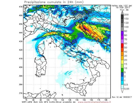 Precipitazioni previste dal nostro modello WRF nelle prossime 24 ore sull'Italia Precipitazioni previste dal nostro modello WRF nelle prossime 24 ore sull'Italia